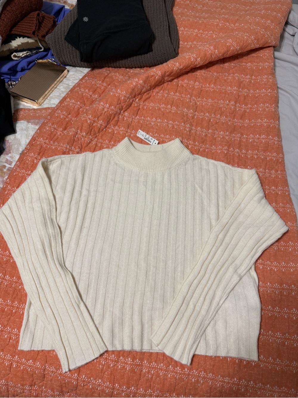 Madewell Cream Ribbed Mock Neck Sweater